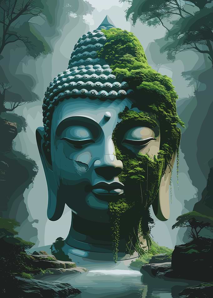 Moss Covered Buddha Statue