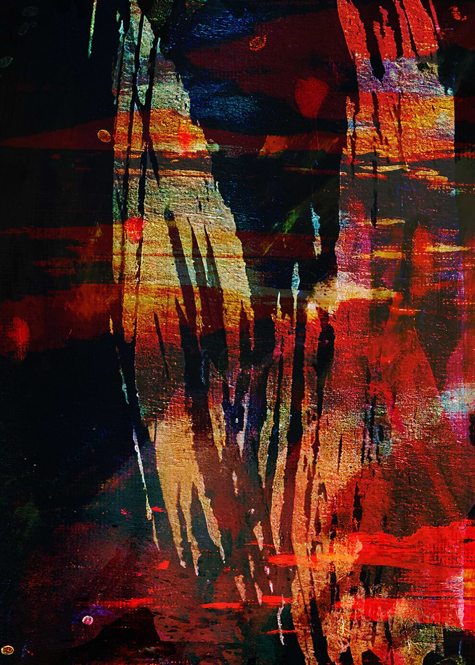 Abstract Painting with Red and Gold