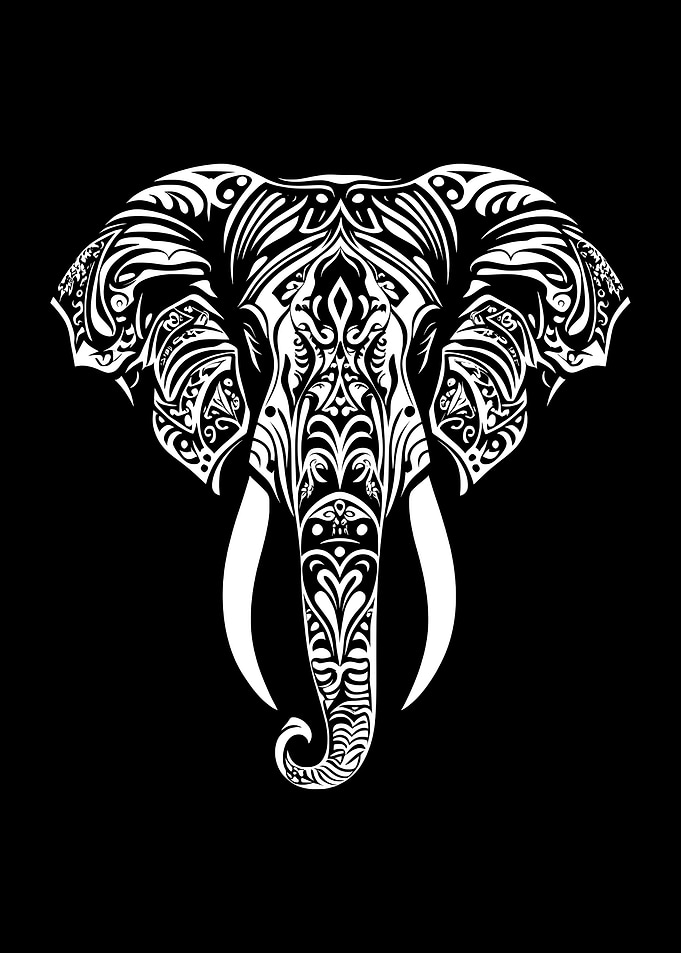 Ornate Elephant Head in Black and White