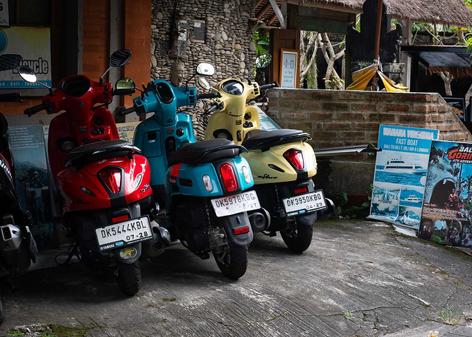 Colorful Scooters Parked in Bali