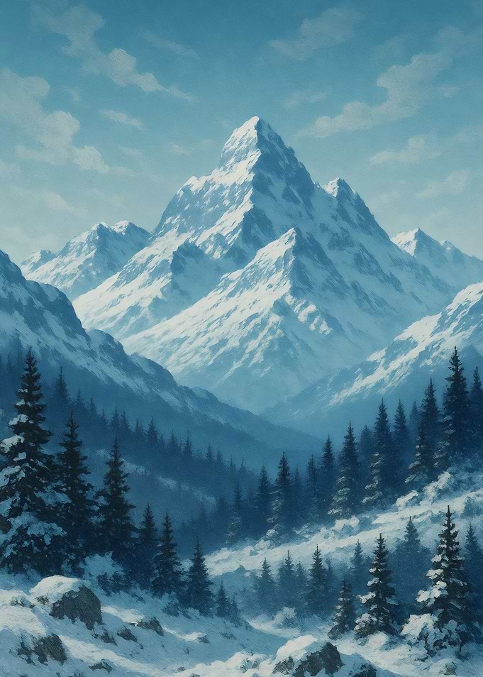 Snowy Mountain Peaks – Winter Landscape Illustration
