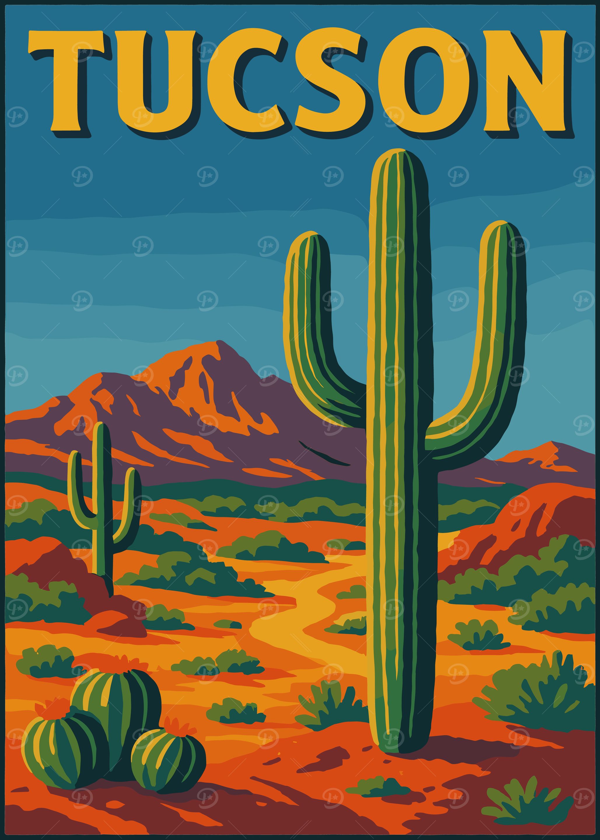 Tucson Desert Landscape Illustration