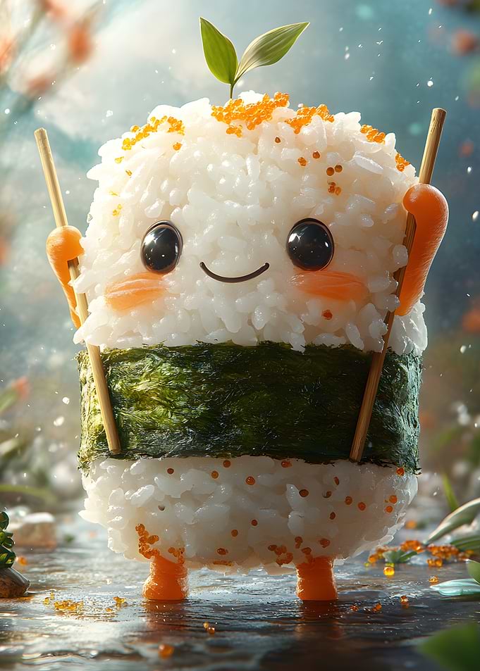 Cute Onigiri Character with Chopstick Arms Japan