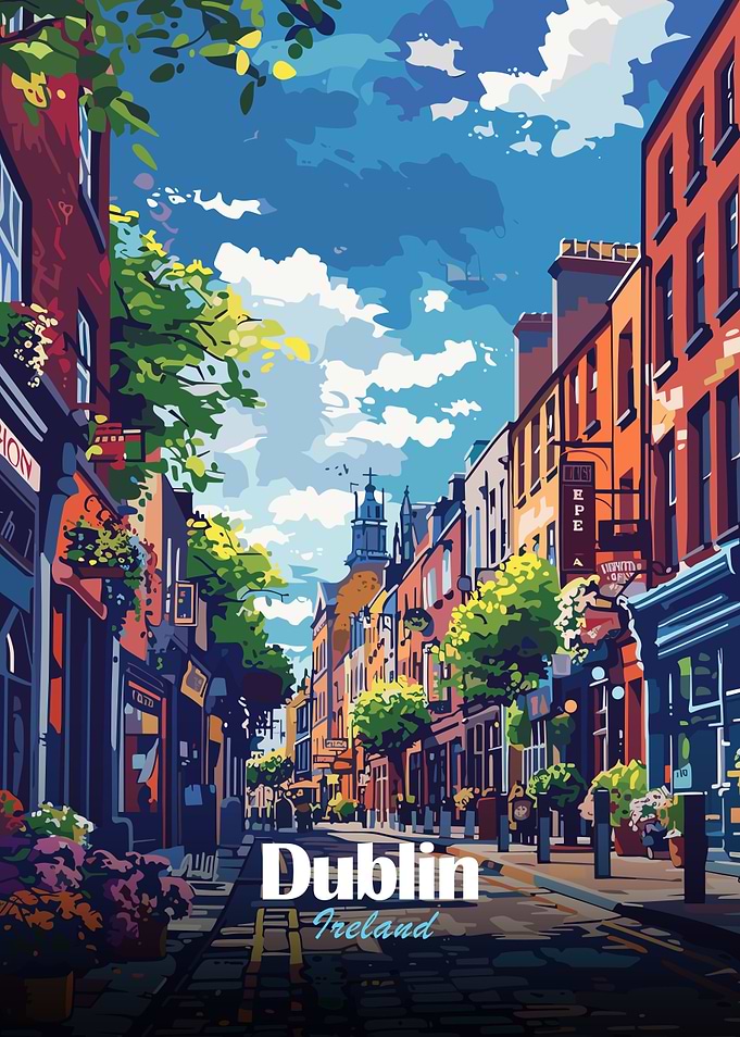 Dublin, Ireland street view illustration