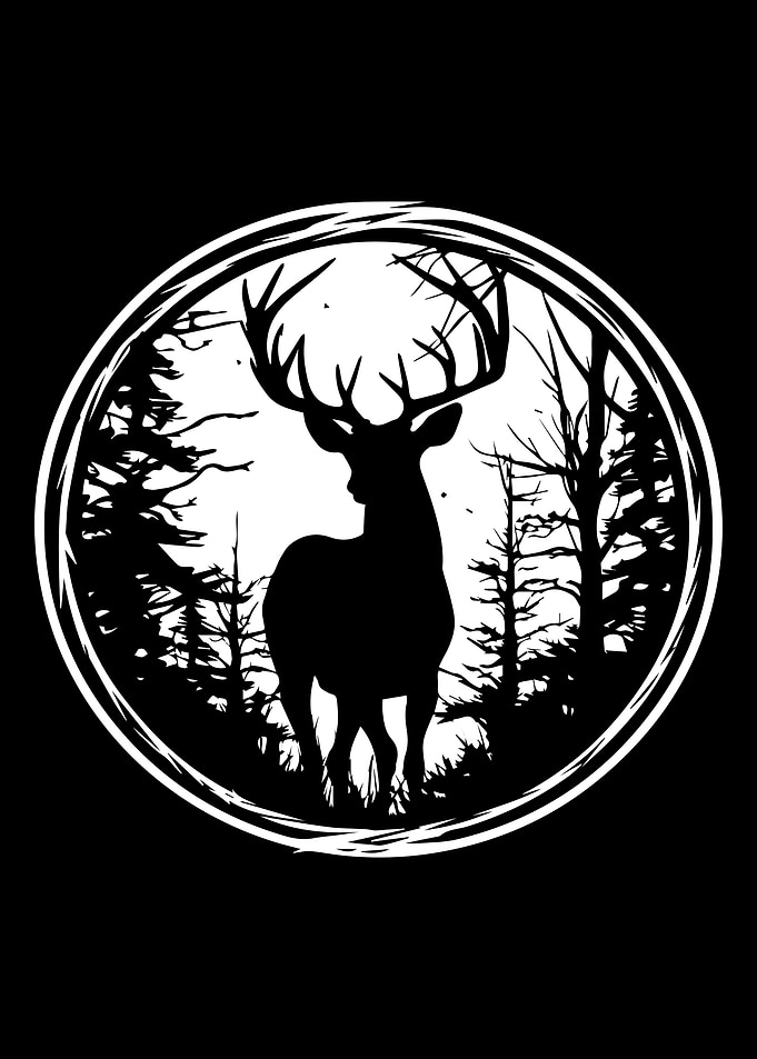 Deer Silhouette in Forest Circle
