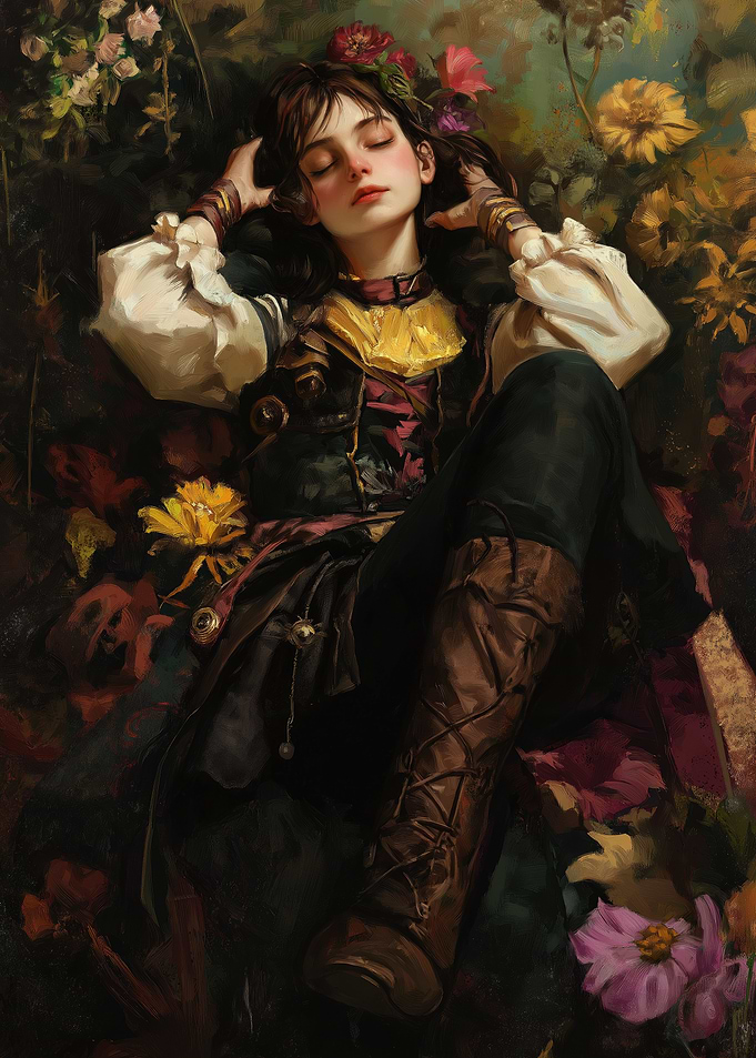 Sleeping Girl in Flowers Painting