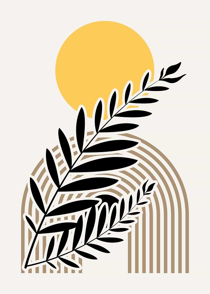 Minimalist Botanical Art with Sun and Arch