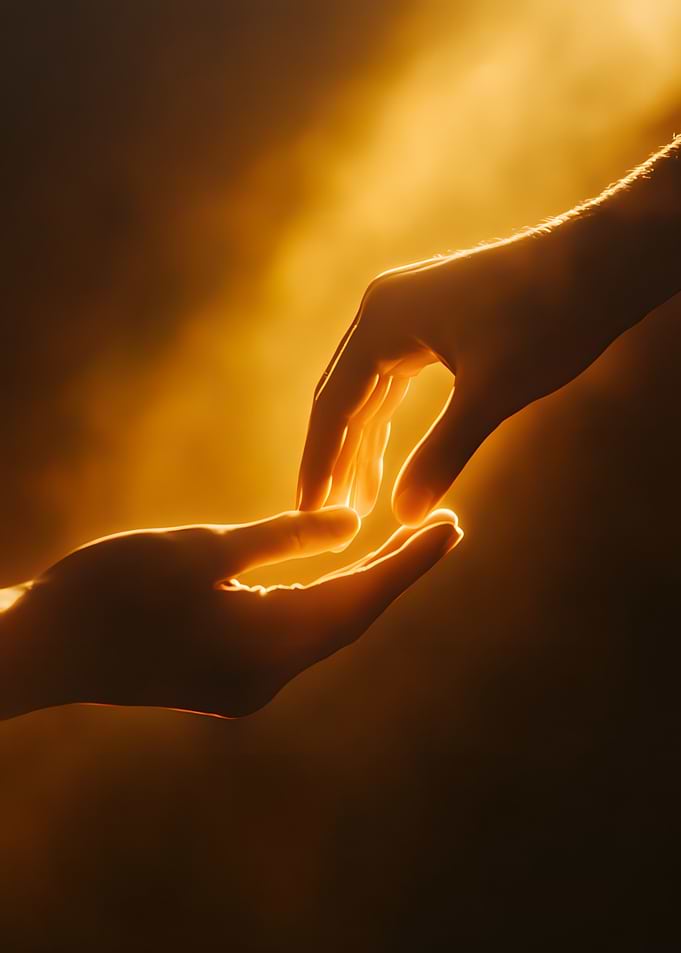 Reaching Hands in Golden Light