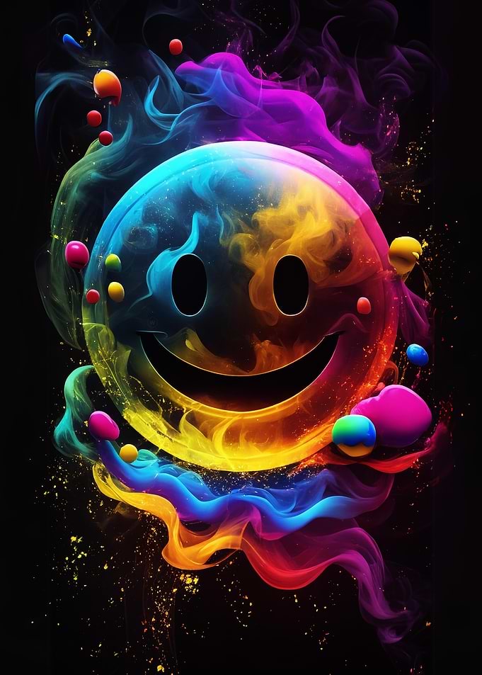 Colorful Smiley Face with Smoke Effect