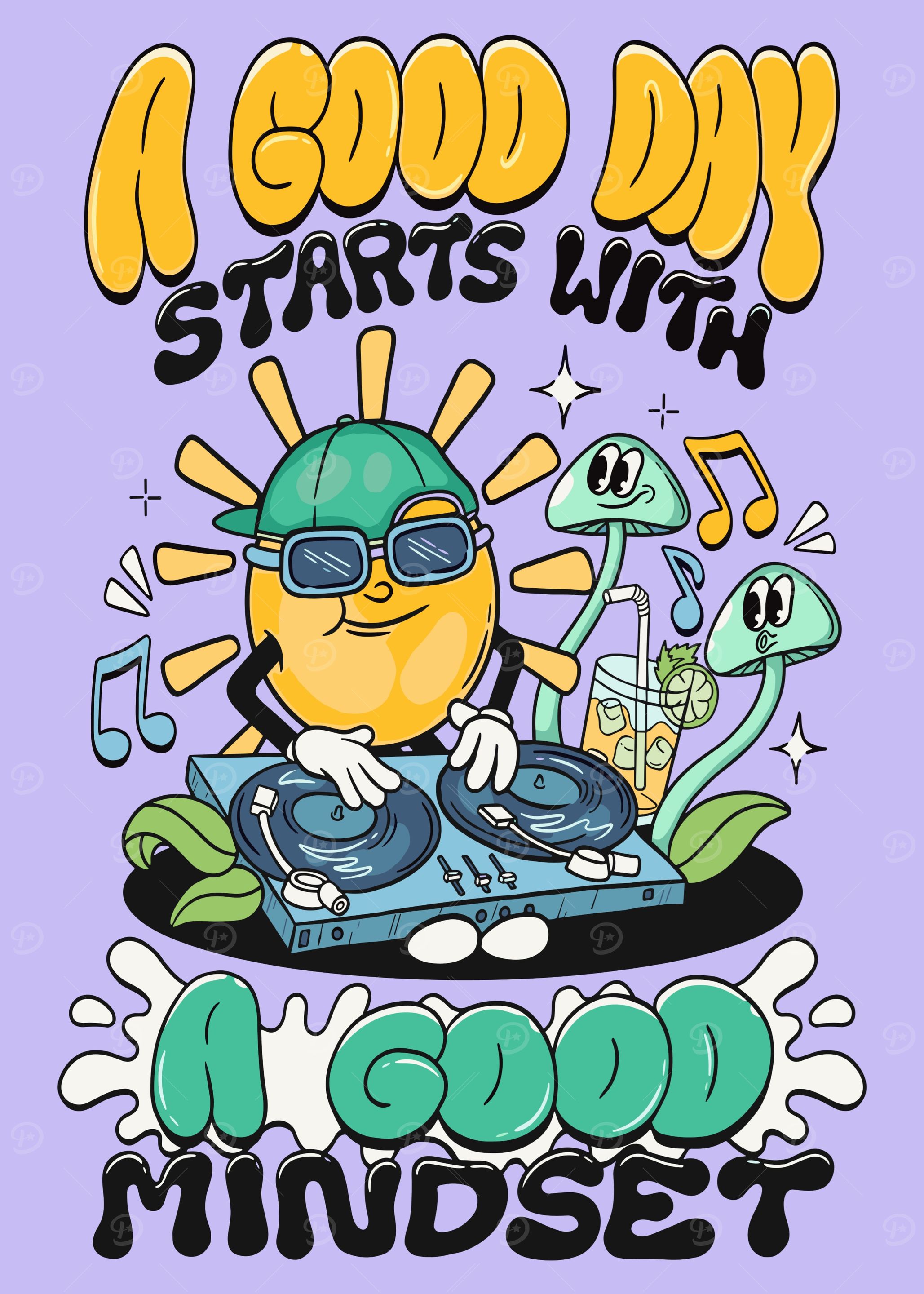 Good Day Good Mindset Cartoon Illustration