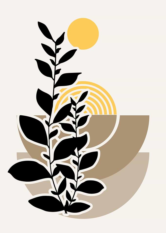 Minimalist Plant and Sun Art