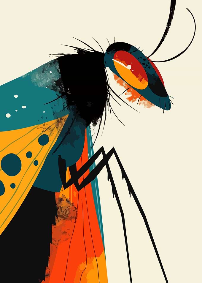 Colorful Insect Illustration Closeup of Butterfly Minimalist Art Illustration