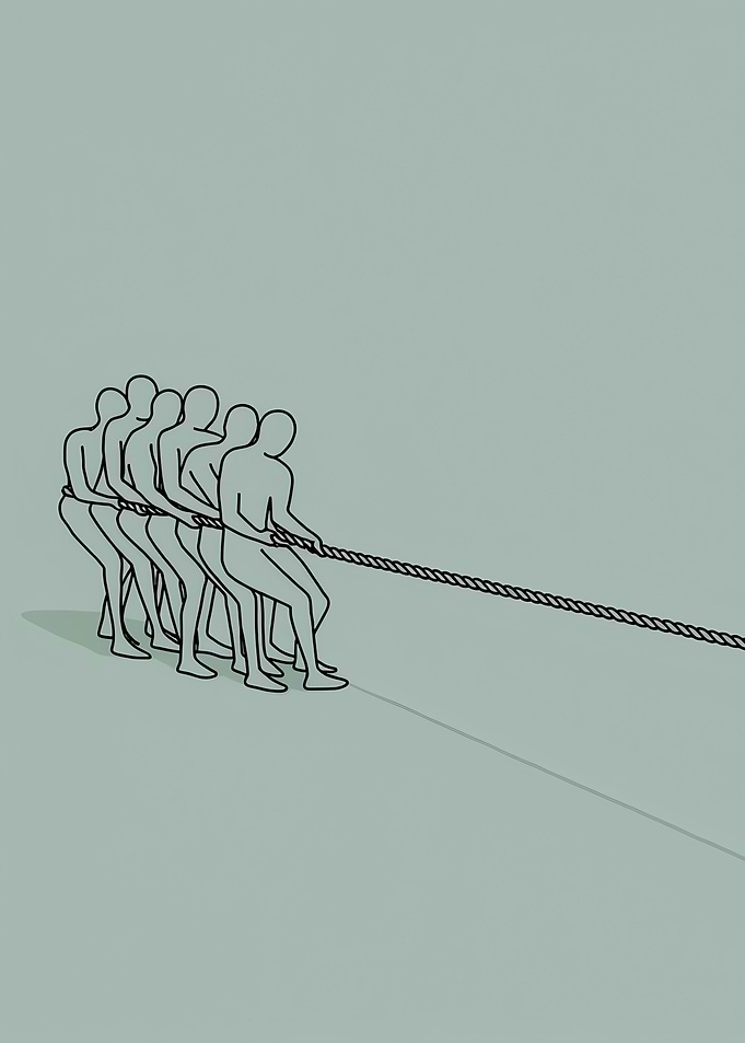 Tug of War Minimalist Line Art