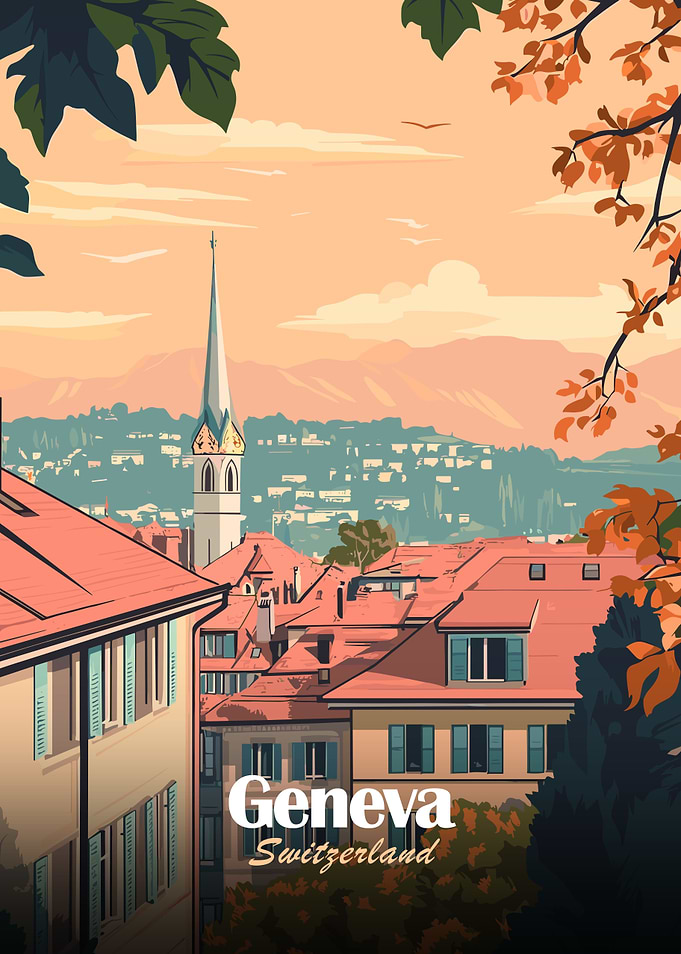Geneva Switzerland Cityscape Travel Poster