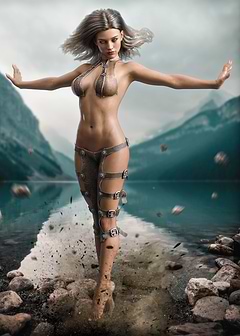 Female sorceress on a lake shore