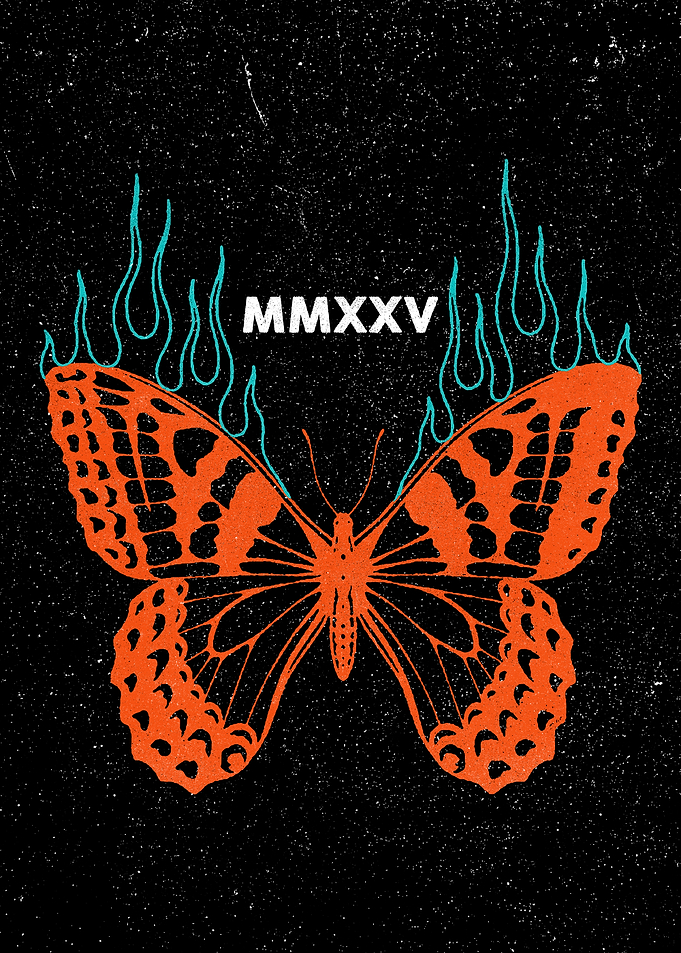 Butterfly with Flames Roman Numerals 2025