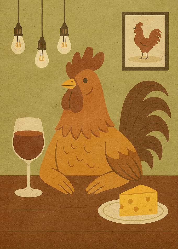 Rooster With a Glass of Wine