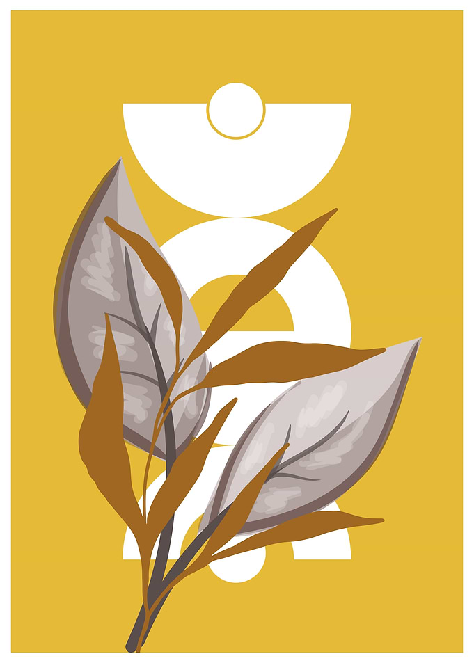 Abstract Leaves and Geometric Shapes Art