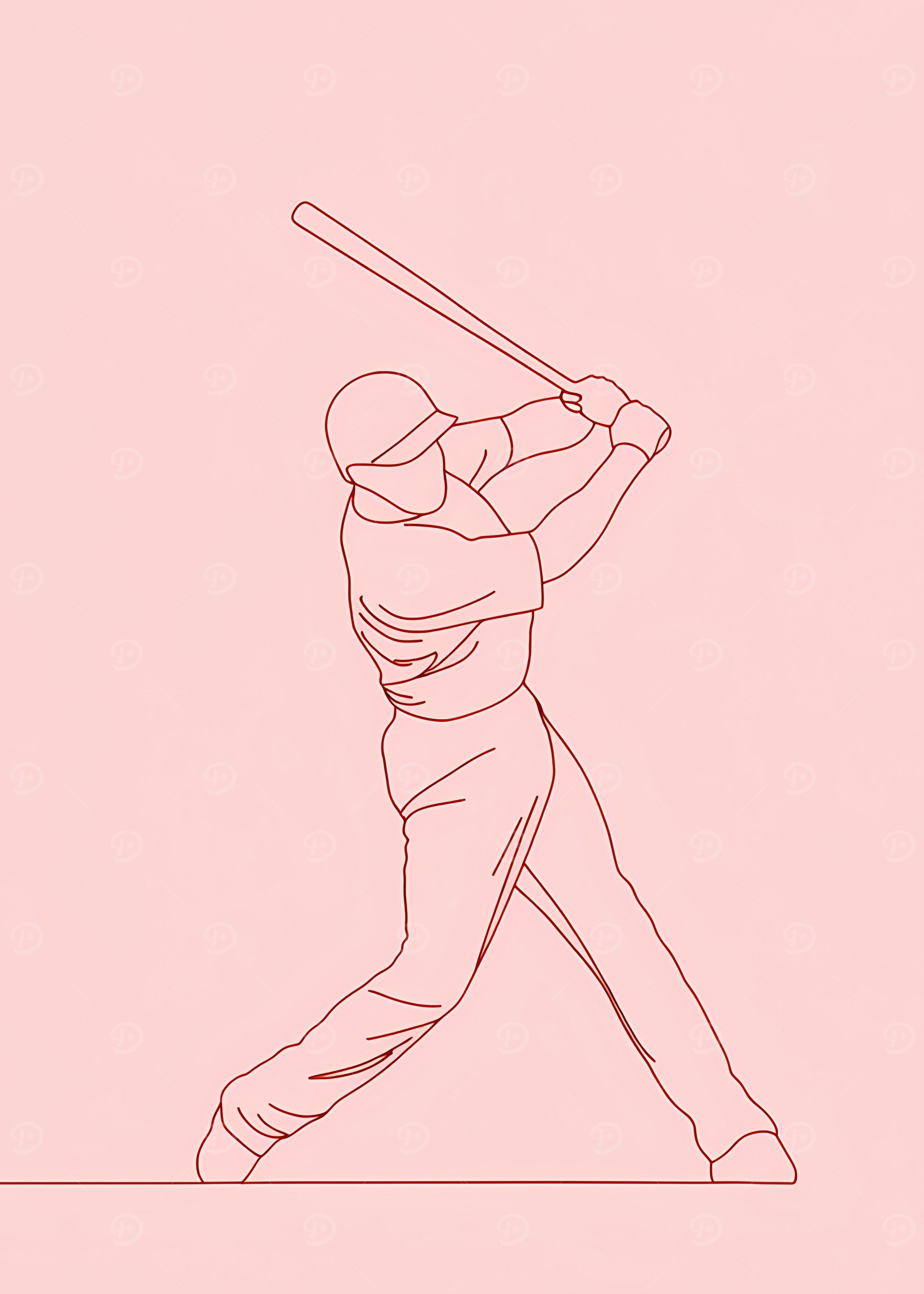 Baseball Player Minimalist Line Art