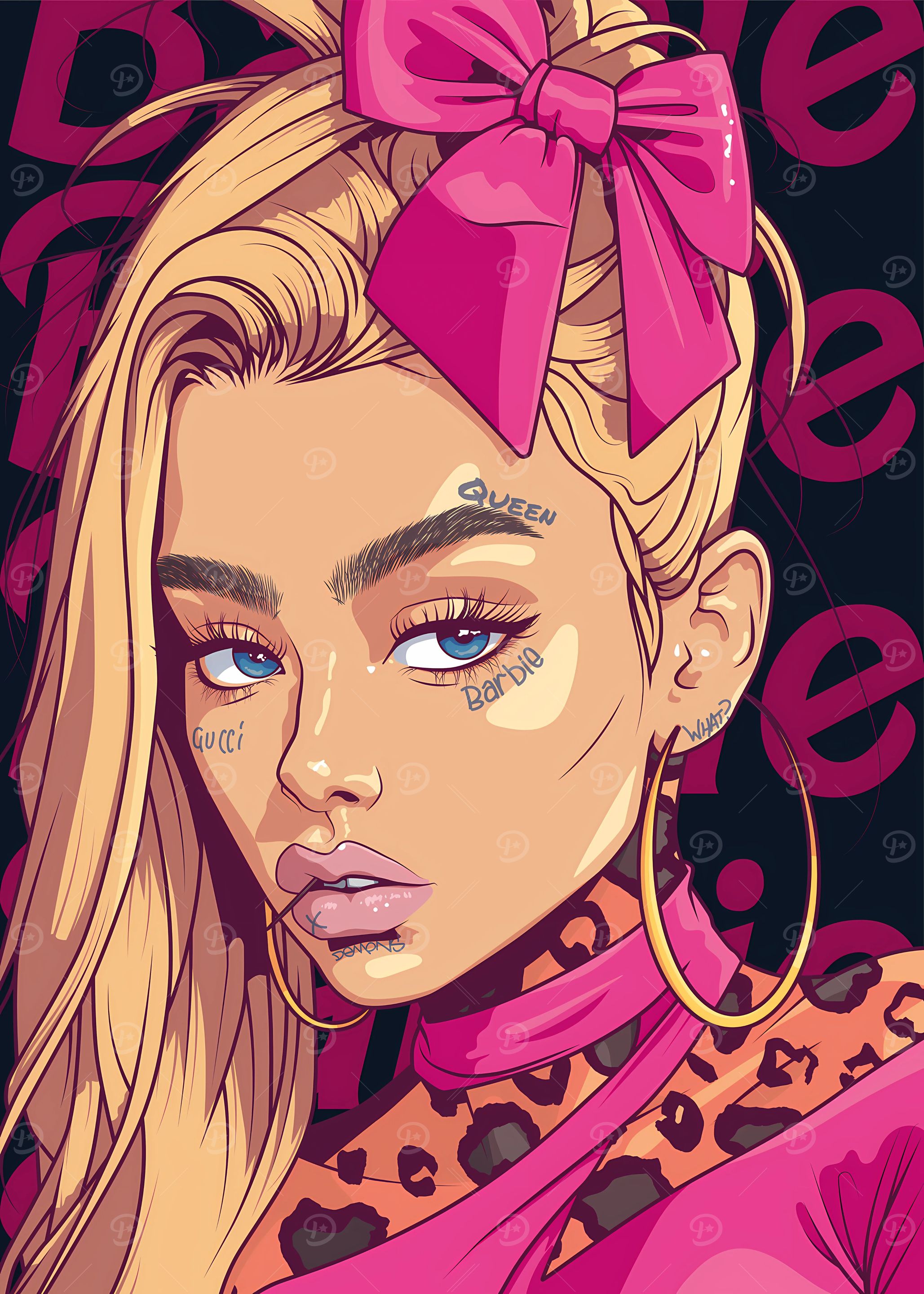 Blonde Woman with Pink Bow Illustration