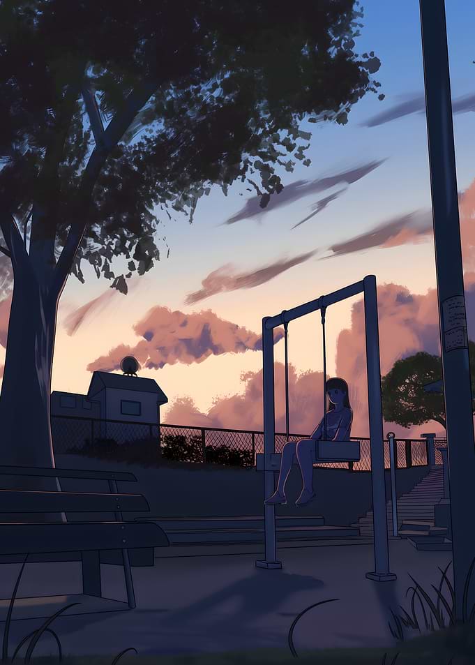 Girl on a swing at dusk