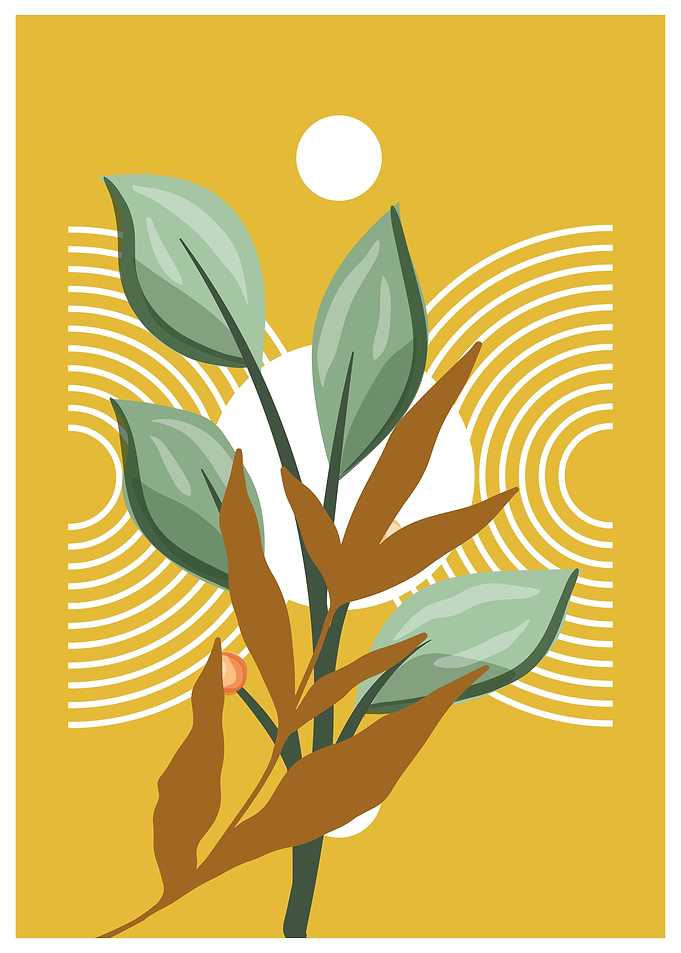Botanical Art Print with Geometric Elements
