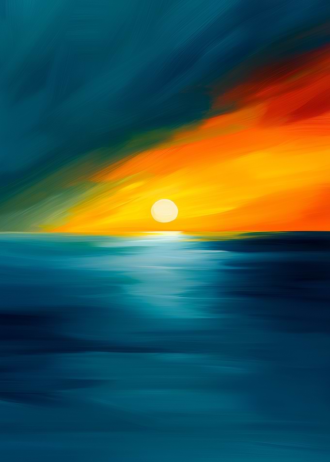 Abstract Sunset Over the Ocean Painting