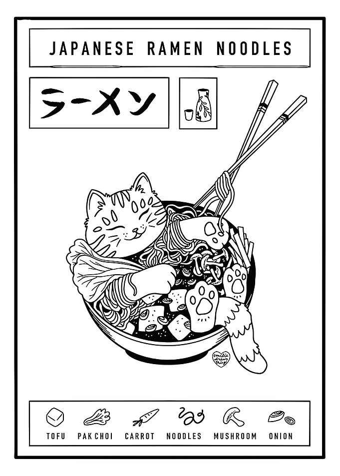 Cat in Ramen Bowl
