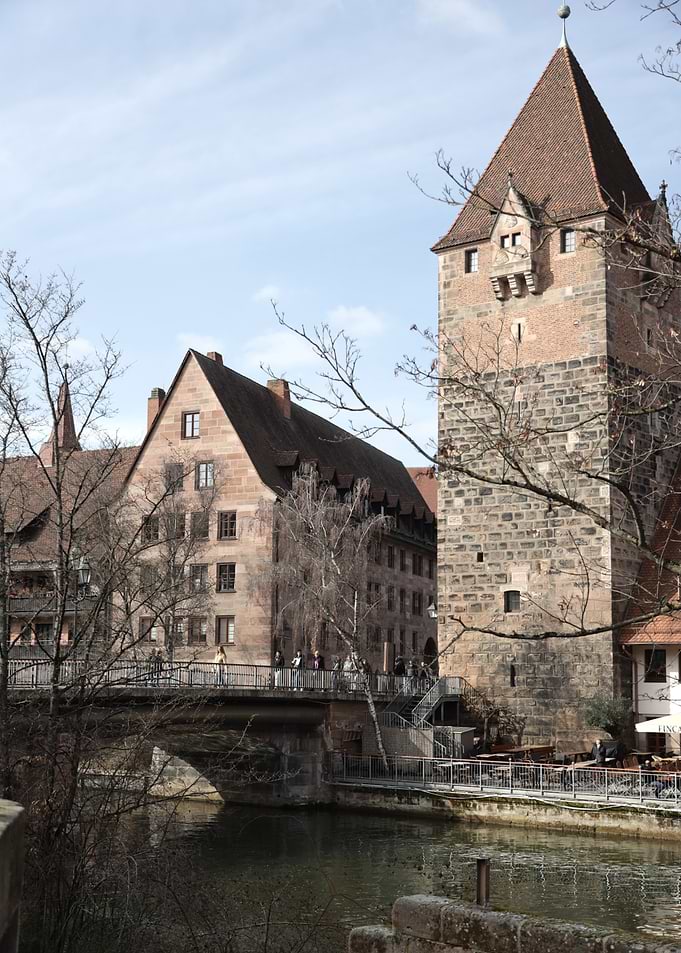 Nuremberg cityscape with tower and bridge