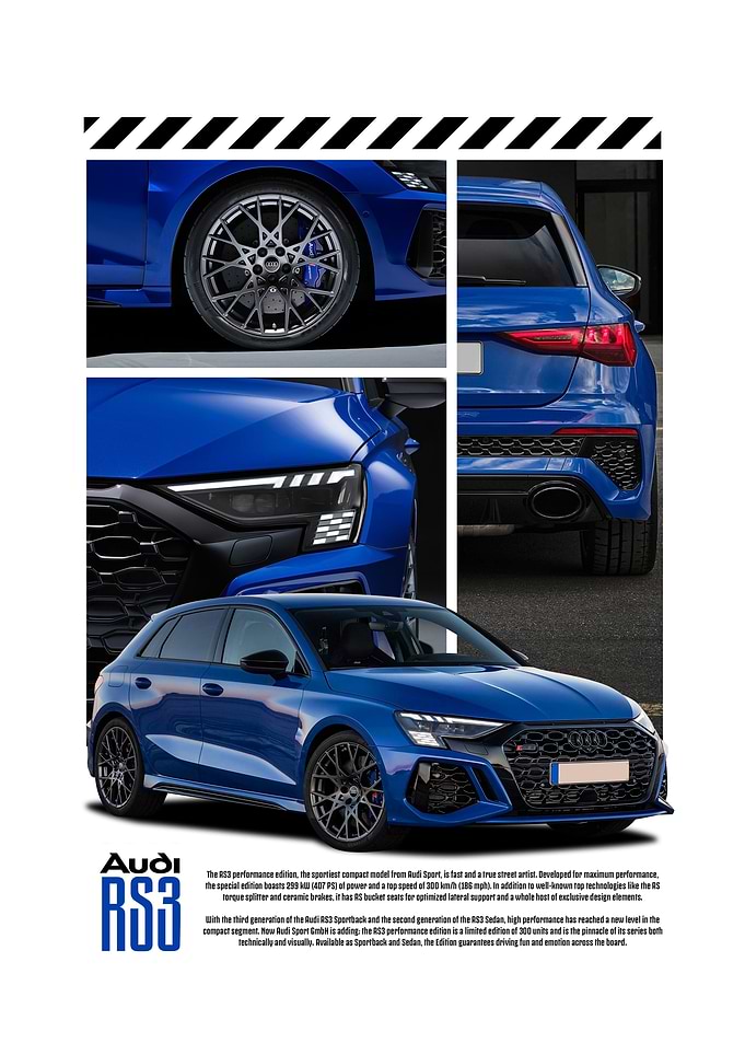 Blue Audi RS3 poster