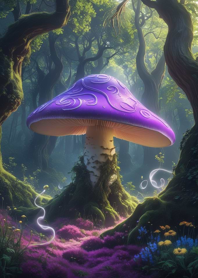 Enchanted Forest with Giant Mushroom