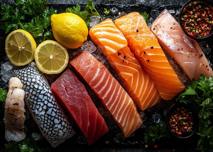Fresh Seafood Assortment on Ice