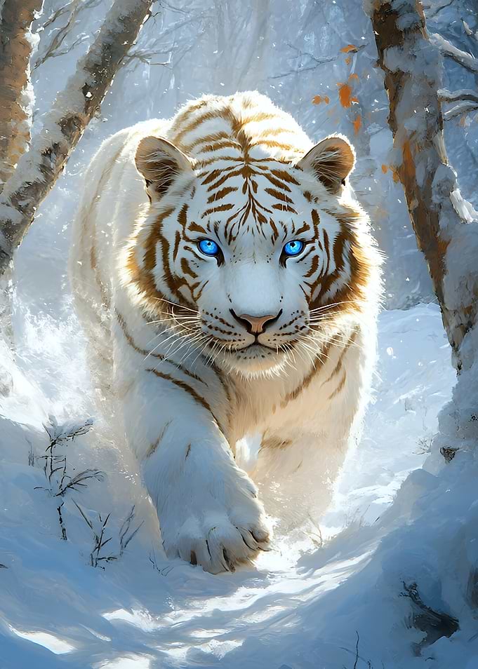 White Tiger in Winter Forest