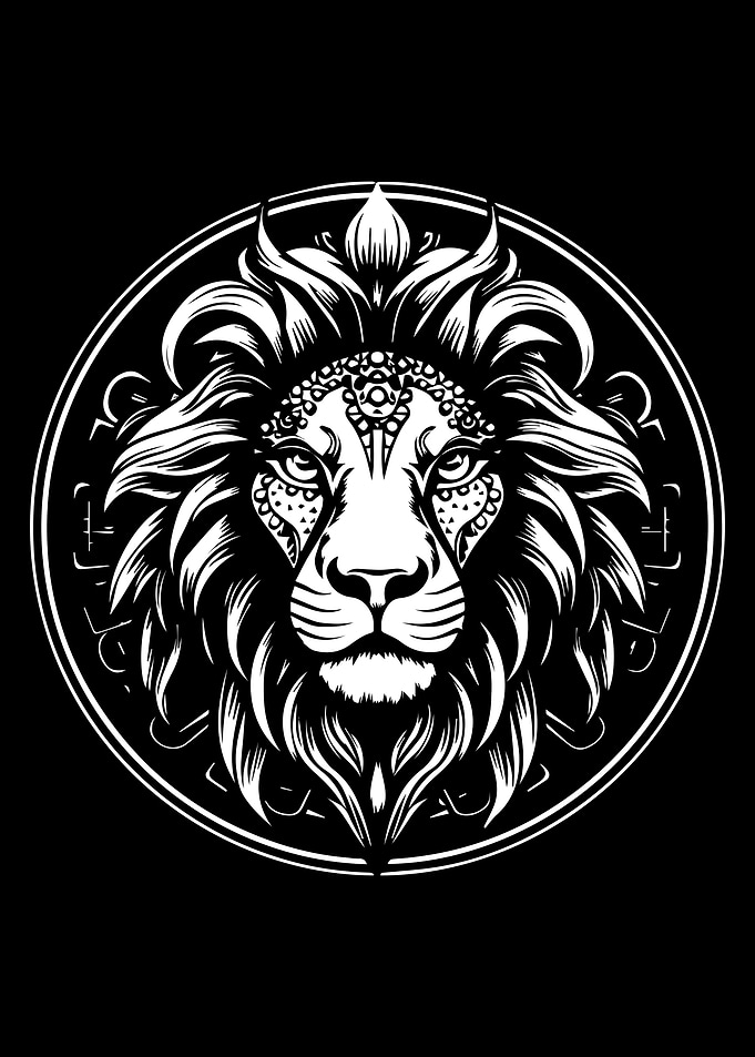 Lion Head Emblem Black and White