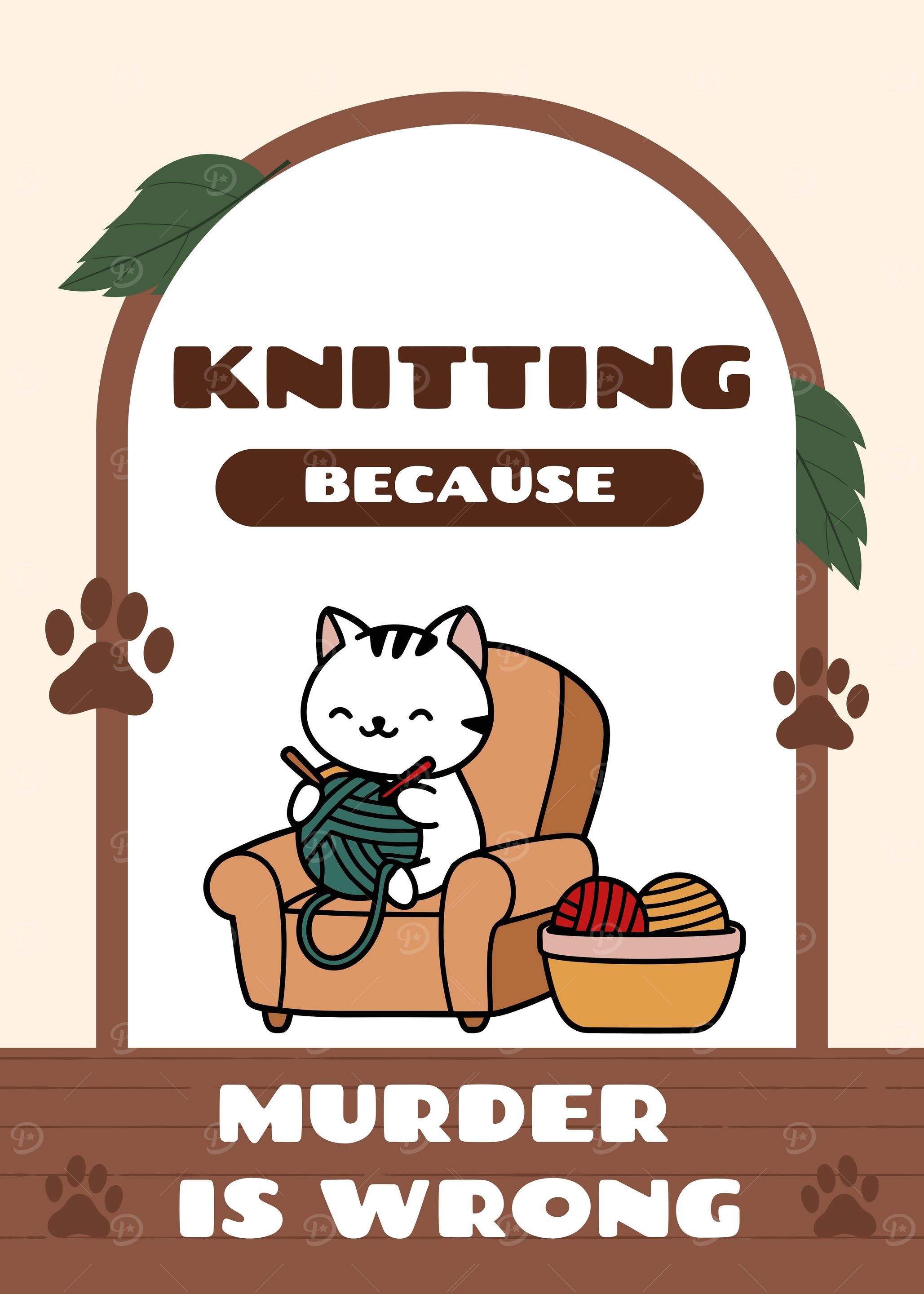 Knitting Cat Cartoon
