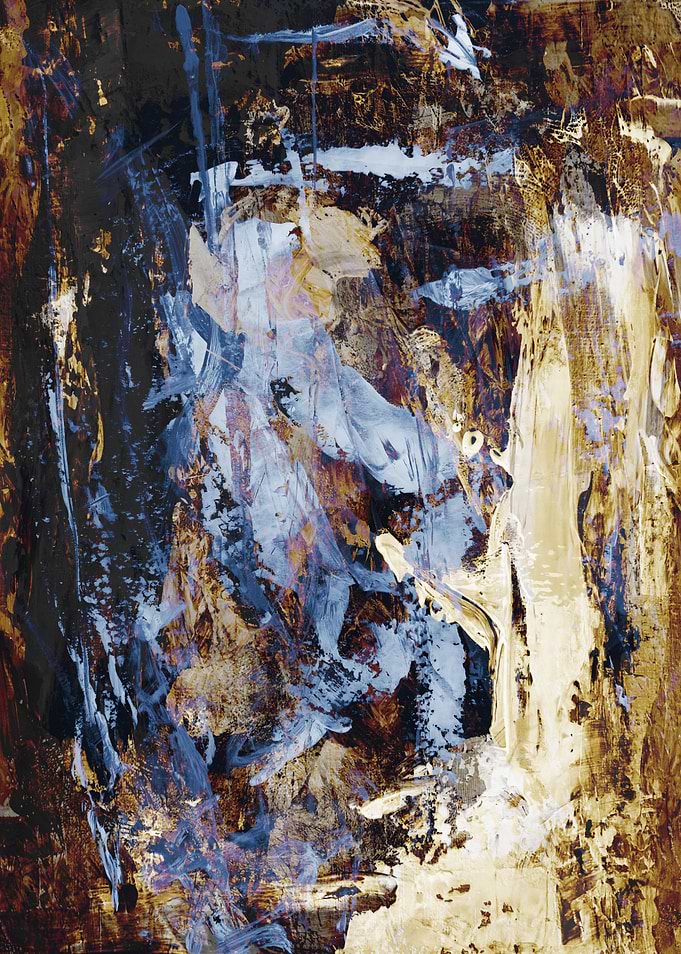 Abstract Painting with Blue and Gold