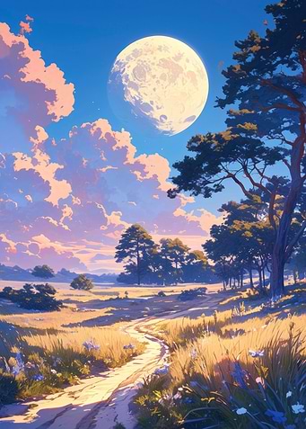 Pastoral Landscape with Moon and Path