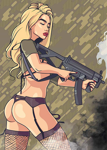 Sexy Blonde Woman with Gun Illustration