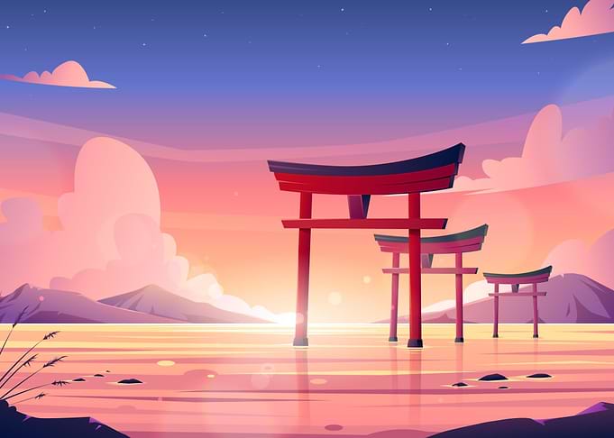 Japanese Torii Gates at Sunset
