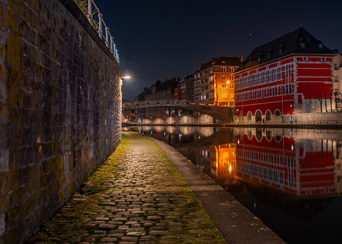Nighttime Canal Scene with Reflections