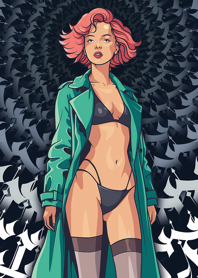 sexy Woman in Trench Coat Illustration