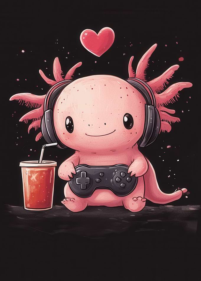 Cute Axolotl Gamer with Drink