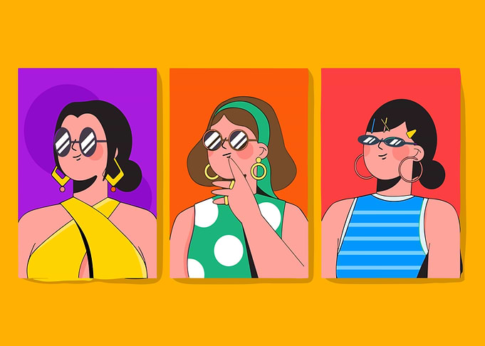 Three Stylish Women in Retro Style