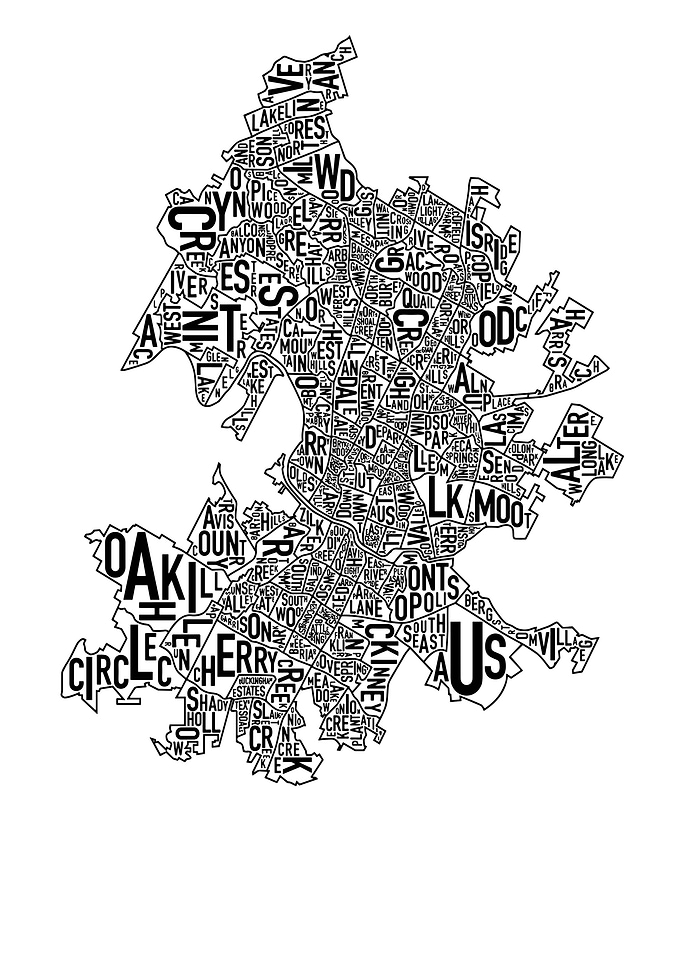 Austin Texas Map Typography Art