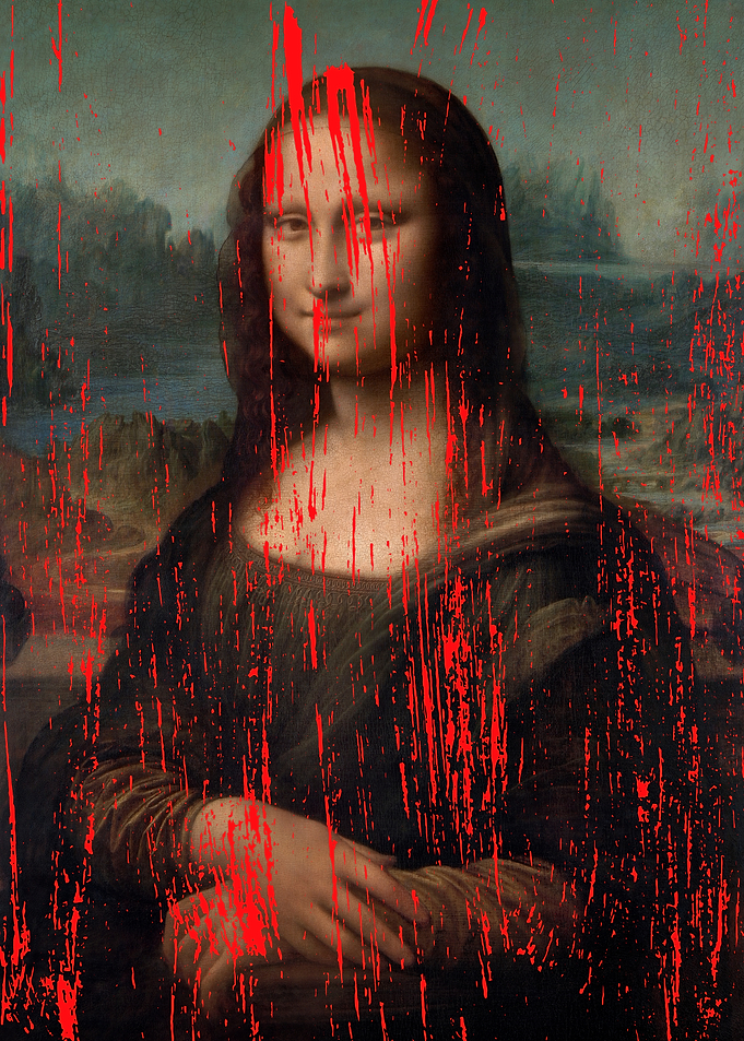 Mona Lisa with Red Paint Splatter