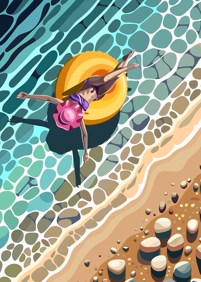 Woman Floating on Water with Inner Tube