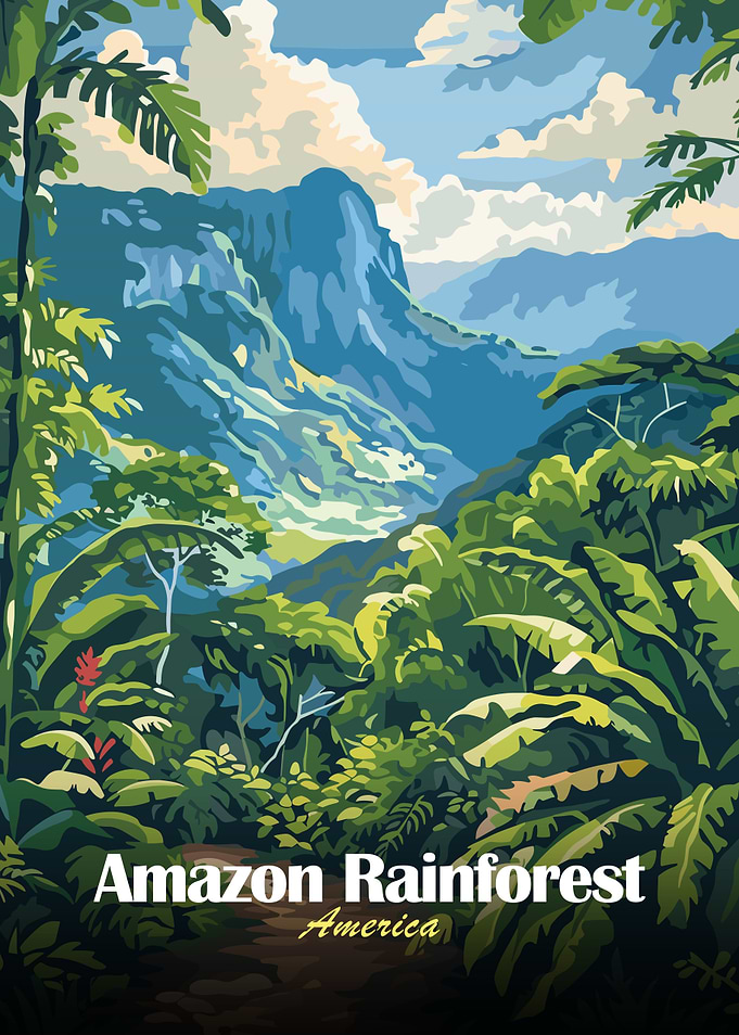 Amazon Rainforest Landscape Illustration