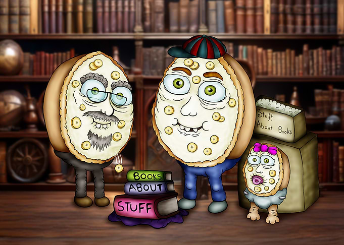 Cartoonish Bookworm Pie Generational Portrait