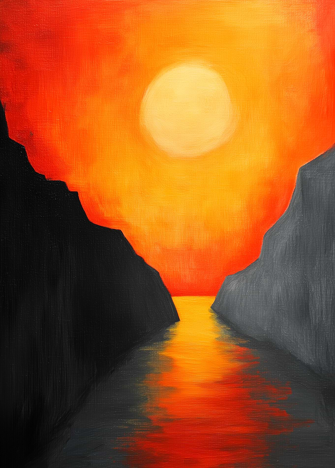 Sunset Between Cliffs Painting