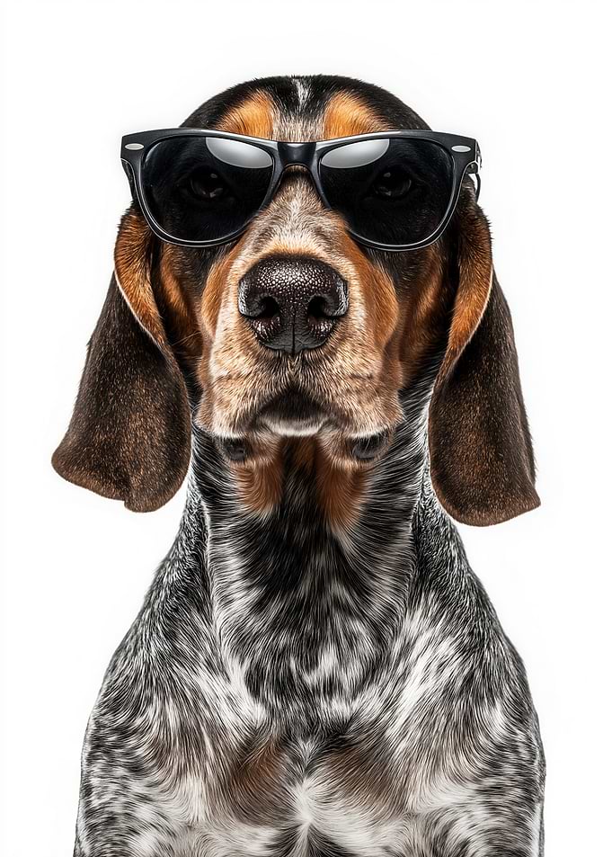 Cool American English Coonhound Dog with Sunglasses Portrait